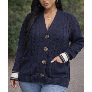 NWT Náutica Classic V-Neck Cardigan Elegant Preppy Classy Button Up Large